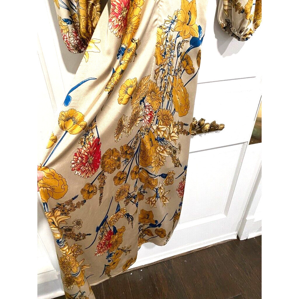 Lena - Georgous Satin Colorful Floral cut out dress midi women's size small - Picture 7 of 8